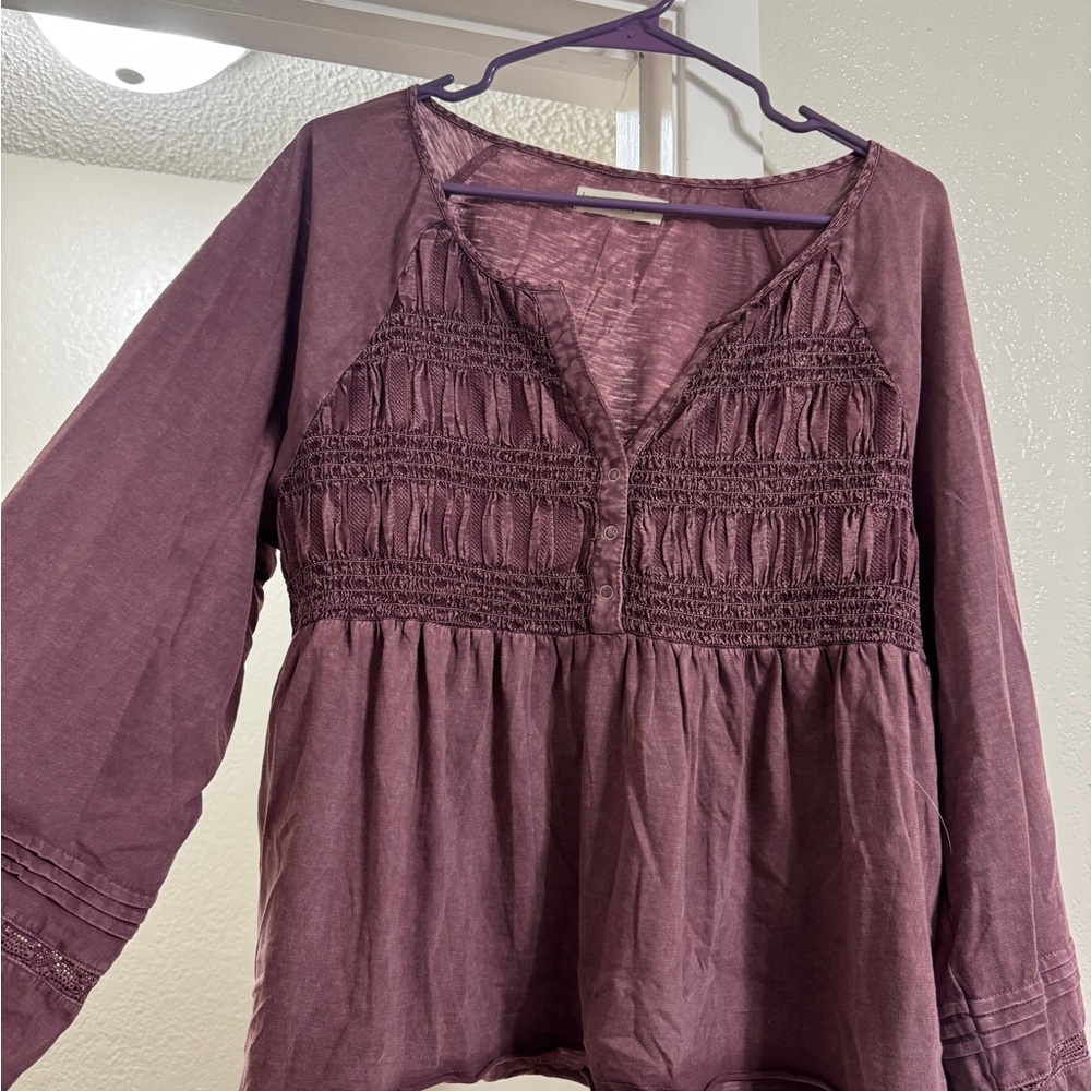 Lucky Brand Mauve Smocked Blouse
